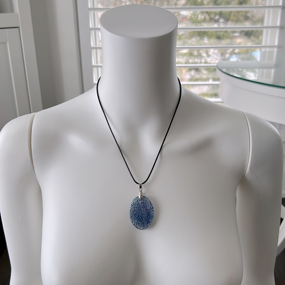 Handmade Necklace Pendant Charm, Jewellery, Bubble Oval, Black Cord Chain, Jewel